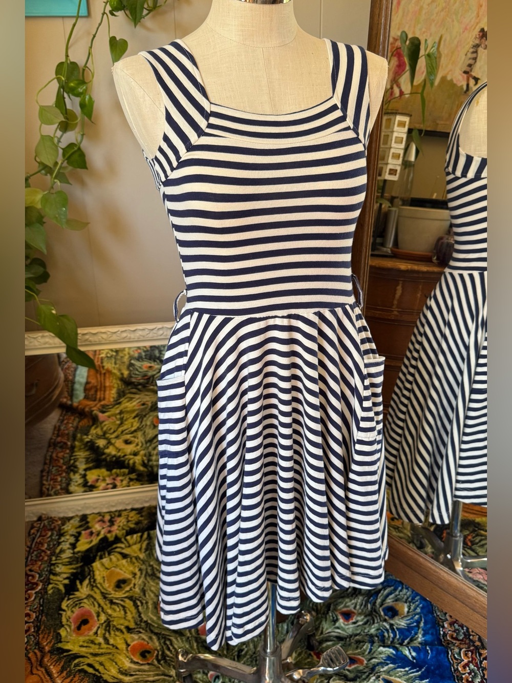 Effie's Heart Dress Womens Small Navy/White Striped Fit & Flare Jersey Knit